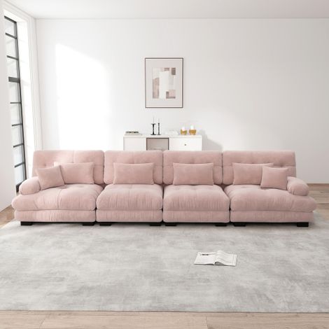4-Sitzer Modulares Ecksofa mit Tiefensitz, Chenille Schlafsofa Komfortabel Gepolstert für Wohnzimmer, Apartment, Studio, Büro, Chenille Rosa 
WL
