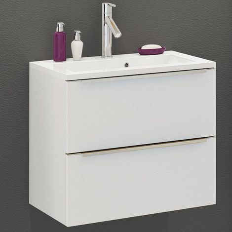 Einzel-Waschtisch 60cm in Matt weiß GHOM-03 Unterschrank mit 2 Softclose-Auszügen, B/H/T ca. 60/54/48 cm (1/3)
