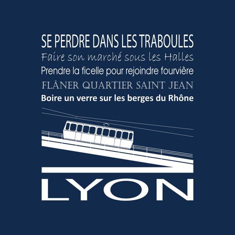 Tableau sur toile funiculaire Lyon navy 30x30 cm - Impression sur Toile Murale Décorative - Image imprimée en HD sur Toile - Toile sur Châssis en Bois FSC - Fabriqué en France (1/4)