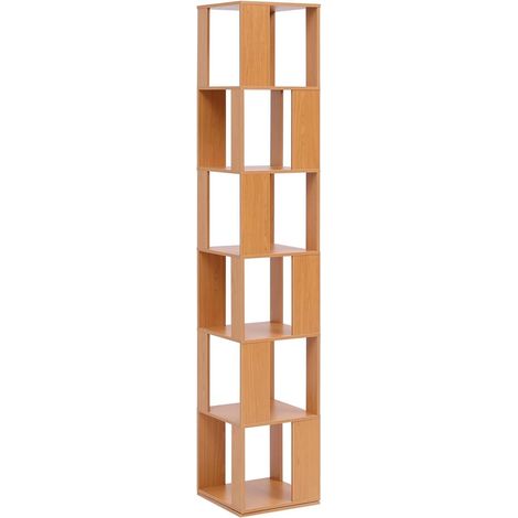 190cm Rotating Bookcase, 6-Tiers Display Shelf, Freestanding Bookshelf for Living Room, Tall Corner Bookcase (MDF, Beech) (1/5)