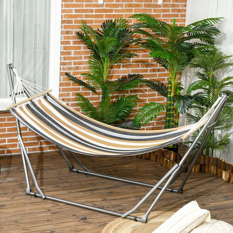Hamac autoportant avec support pliable, matelas en coton et structure en acier, gris (1/5)