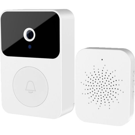 JSSEVN - Sonnette Vidéo Intelligente WI-FI, Audio, Détection de Personnes , Vision Nocturne, Etanche pour Extérieur Interphone Rechargeable Sonnette (Blanc) (1/5)