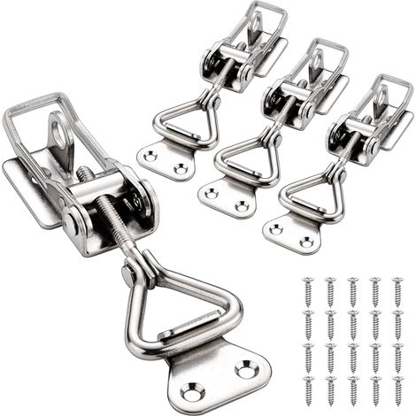 4 Pièces Loquet a Bascule, Fermeture à Levier en Acier Inoxydable, Fermeture à Levier Loquet avec 20 Vis, Pinces à Bascule Réglables Sauterelle de Serrage pour Armoire, Porte, Boîte (1/5)