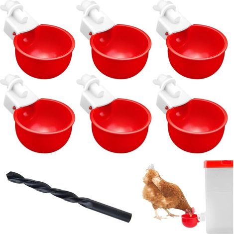 DIY Abreuvoir Poules, 6 Pièce Abreuvoirs Automatiques Kit, Abreuvoir Poule avec scie à Trou de pour Poussins Canards Oies Dindes ou Lapins ( Rouge) (1/5)