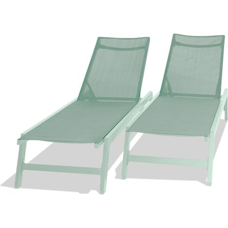 Nilo - Set aus 2 Gartenliegen aus Aluminium und Textilene. Design-Sonnenb�nke mit 5-fach verstellbarer R�ckenlehne. Gr�ne