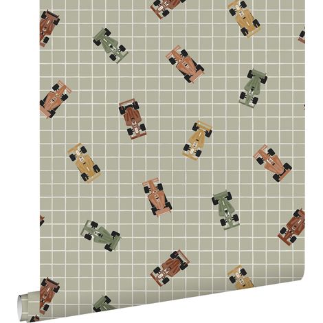 papier peint voitures de course vert grisé - ESTAhome (1/5)