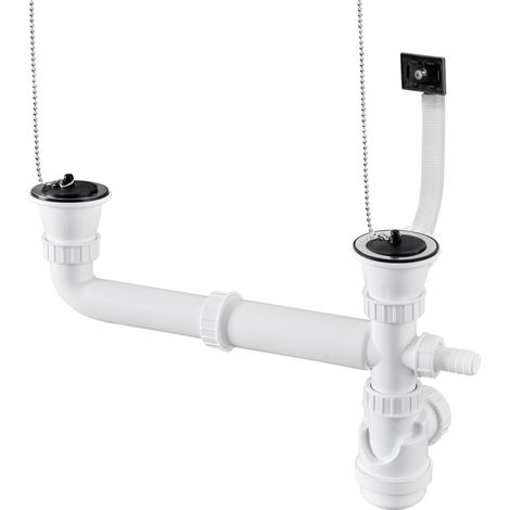 Grohe – Vidage complet lavabo Ø60mm – Siphon à bol réduit – Prise machine à laver – Évacuation pour tuyau Ø40mm – Bondes chromées avec bouchons à chaînette