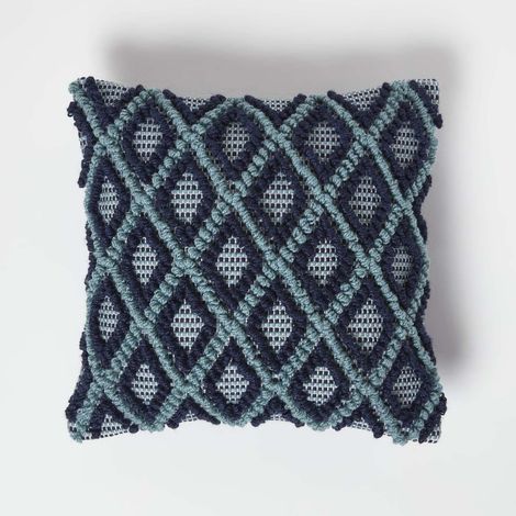 HOMESCAPES Coussin bleu marine et turquoise Tula, 45 x 45 cm