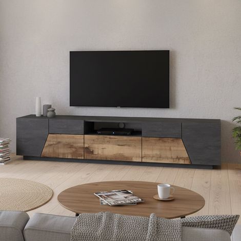 Dmora - Mueble de televisión Dfilipp, Aparador bajo para salón, base soporte TV, 100% Made in Italy, cm 220x43h46, Pizarra y Arce (1/5)