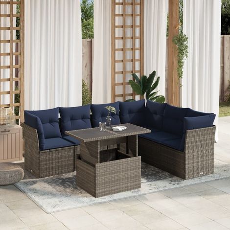 7-teiliges Gartensofa-Set mit Kissen, grau, Polyrattan (1/5)