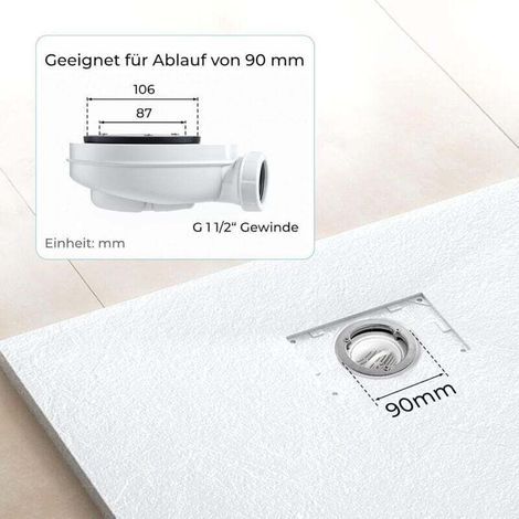 Siphon de douche 90 mm, diamètre de sortie 40/50 mm, siphon avec siphon pour cabines de douche, siphon de douche avec siphon anti-odeurs + filtre à cheveux (1/3)