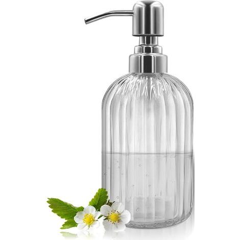304g Glass Soap Dispenser with Refillable Stainless Steel Pump for Bathroom, Kitchen, Worktop, Laundry Room (Transparent) (1/5)