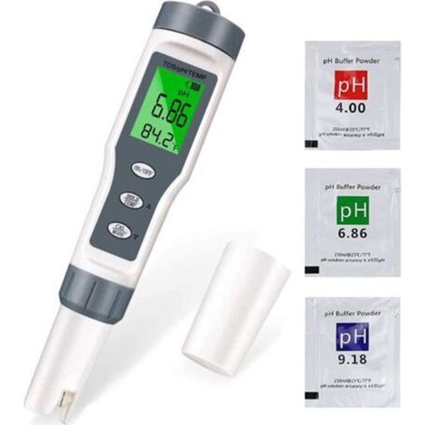 Testeur Ph - Testeur 3-en-1 Ph/Tds/Temperature - Ecran Lcd Retroeclaire - Precision ±0,01 Ph - Pour Piscine Aquarium Spa (1/5)