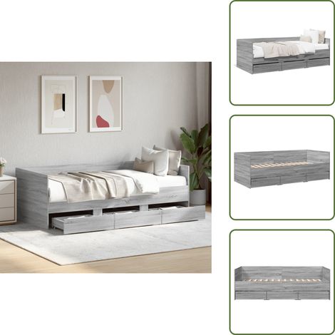 The Living Store Tagesbett mit Schubladen ohne Matratze Grau Sonoma 100x200 cm - Tagesbett - Holzrahmen - Wohnzimmermöbel - Schlafzimmermöbel - Gästebett (1/5)