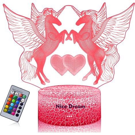 Lampe Veilleuse Licorne - 16 Couleurs Changeantes avec Télécommande - En Acrylique - Pour Chambre d'Enfant - 1 Pièce (1/5)