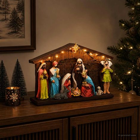 vidaXL Crèche de Noël SALO 31 x 7,5 x 21,5 cm Résine Multicolore (1/5)
