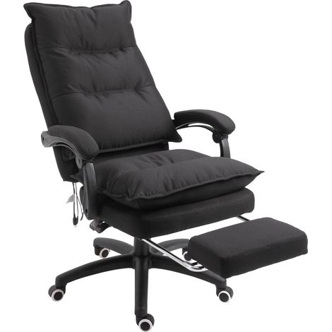 Vinsetto Fauteuil de bureau massant ergonomique hauteur réglable dossier inclinable repose-pied télécommande pivotant 360° lin noir
