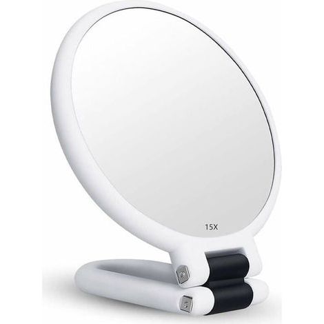 Miroir Grossissant x15 Double Face Miroir Pliable avec Poigne Idal pour Maquillage et Coiffure Blanc (1/4)