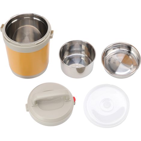 Boîte isotherme alimentaire de 1,6 L en acier inoxydable 304, trois compartiments, jaune, idéale pour le déjeuner des étudiants et le travail. (1/5)