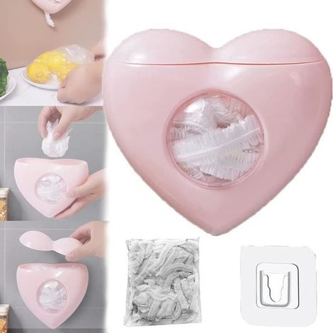 Boîte de Rangement pour Film Plastique, Distributeur Film Alimentaire Mural Sans Poinçon avec 100 Pcs Sacs Élastiques de Conservatio (1/4)