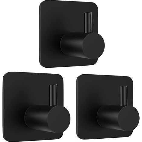 3er-Pack selbstklebende Handtuch- und Kleiderhaken, ohne Bohren, für Zuhause, Küche, Bad und Büro. Farbe: Schwarz.
