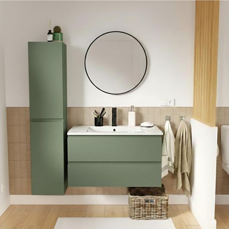 80 cm breiter Waschtisch mit Keramikplatte, Armatur, Spiegel SORRENTO