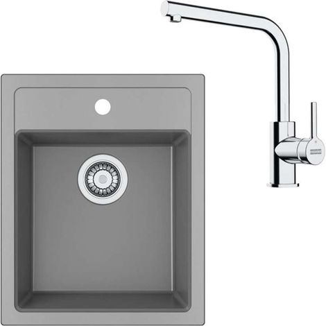 Franke Conjuntos de cocina - Conjunto de cocina T113Š, fregadero de tectonite SID 610-40 + grifo FS 3230.031, Gris/cromo 143.0687.333 (1/4)
