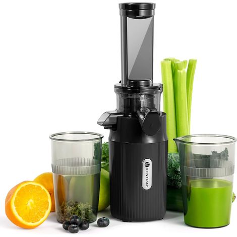 Extracteur de Jus - Slow Juicer Pression Douce 60 Tours, Presse à froid, Fonction de Mastication Inversée, Extracteur de Jus de Fruits et Légumes Sans BPA, Facile à nettoyer, Noir (1/5)