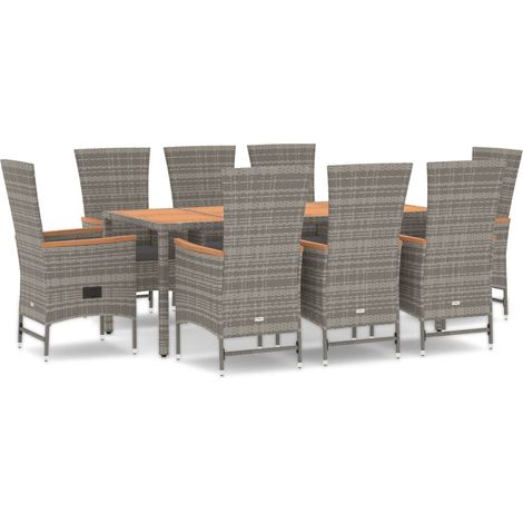 Maison Exclusive - Set da Pranzo da Giardino 9 pz con Cuscini in Polyrattan Grigio (1/5)