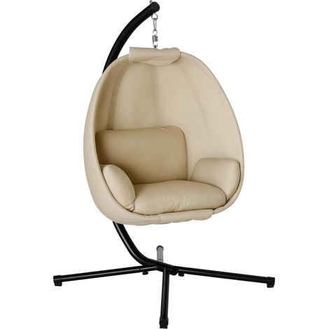 Fauteuil suspendu, siège pivotant en forme d'œuf avec coussin moelleux, convient à une utilisation intérieure et extérieure, 125 cm (L) x 95 cm (l) x 170 cm (H), kaki (1/5)