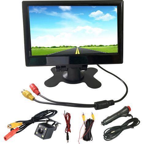 Écran de recul 7 pouces 12-24V angle large 170° couleur HD double entrée vidéo pour camion remorque fourgon, caméra 4 LED (1/5)