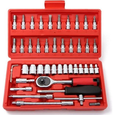 46-teiliges Ratschen-Steckschlüssel-Set 1/4 Zoll mit Bits und Verlängerungen (1/5)