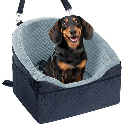 1 Siège Auto Pour Chien, Rehausseur Lavable Gris, Avec Ceinture De Sécurité Et Poches, Pour Véhicule