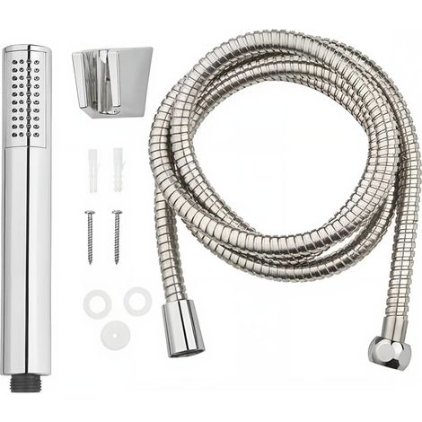 Orion91oficial® Square Shower Head Set with 1.75m Hose, stainless steel construction, includes water-saving adapter and wall mount, featuring flexible anti-limescale nozzles for efficient water saving (1/5)