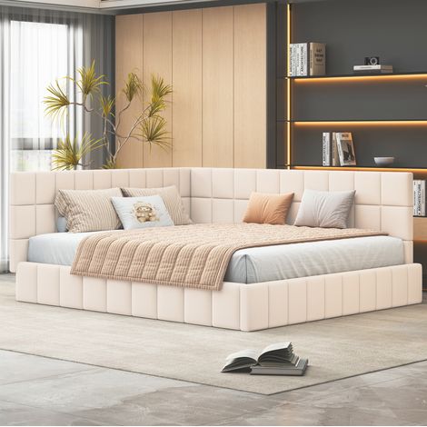letto 160x200 con schienale imbottito beige OKMYHOME (1/5)