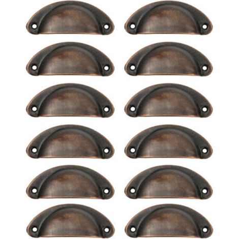 12 Stück Muschelgriffe, Retro-Muschelgriffe, Schubladengriffe, Möbelgriffe für Kleiderschränke, Schränke, Schubladen (Antikrot)
