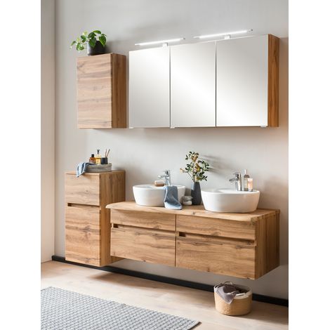 Badezimmer Set mit VIDAGO-03 inkl. Doppelwaschtisch und Abdeckplatte in Baumkanten Optik, B/H/T: ca. 176/200/52 cm (1/5)