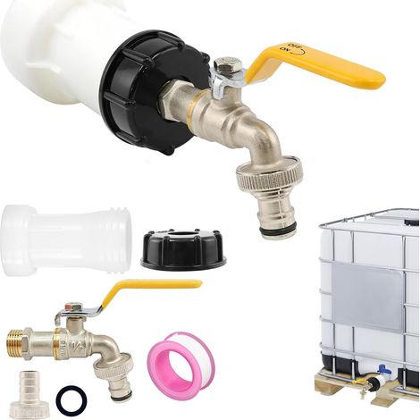 Accessoires de réservoir IBC Robinet de sortie pour réservoir d'eau de 1000 l 1/2", rallonge S60 x 6, filetage grossier, réservoir d'eau de pluie IBC (1/5)