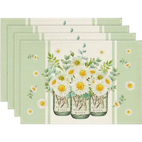Manteles individuales, 4 piezas, 45x30 cm, Lavables, Flores, Resistentes al calor, Antideslizantes, Posavasos, Manteles individuales (1/5)