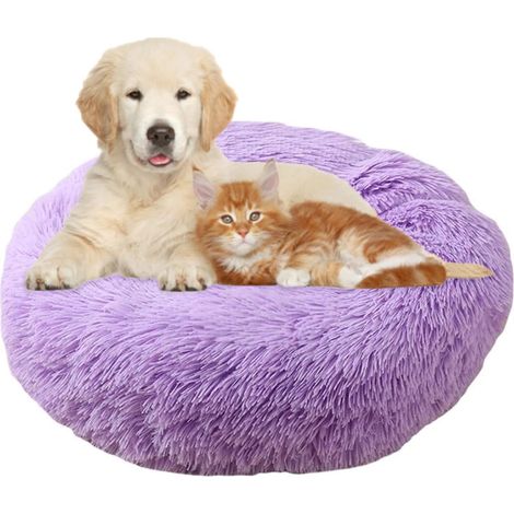 Rundes Kissen, 50 cm, Haustierbett, Katzenkissen, Korb, Hundekatzenbett, rundes Hundekatzenbett, Korb, Donut, weich, bequem, beruhigendes Bett für Hunde, Katzenkissen, dunkelgrau (1/5)