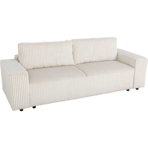 Canapé convertible 3 places AUCUNE JOSH Velours grosses côtes Pearl 239 x 86 x 85 cm (1/5)