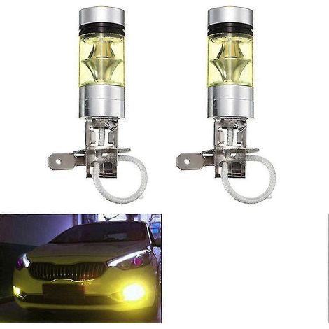 Lot de 2 ampoules LED H3 100W 20SMD jaunes pour feux de brouillard avant de voiture.