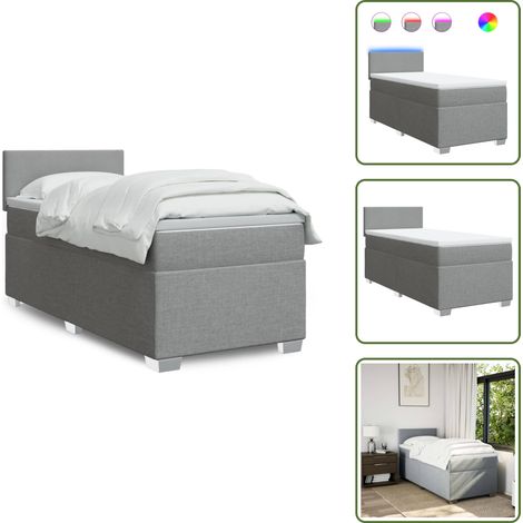 Coprimaterasso per letto - vidaXL Giroletto a Molle con Materasso Grigio Chiaro100x200 cm Tessuto - Letto con testiera