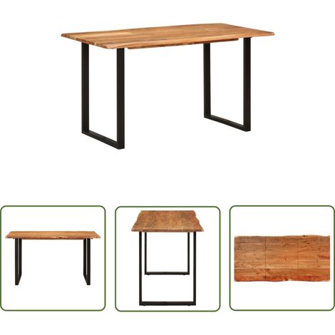 The Living Store Table de salle à manger 140x70x76 cm Bois d'acacia solide - Table À Manger - Table Industrielle - Table Rustique - Acacia Massif - Design Industriel (1/5)