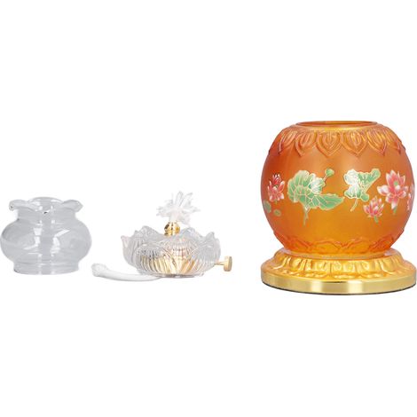 Lanterne bouddhiste en verre琉璃, lampe à huile lotus, modèle 20cm de hauteur, avec remplissage anti-balancement, sans pétrole, lot lotus en verre琉璃. (1/5)
