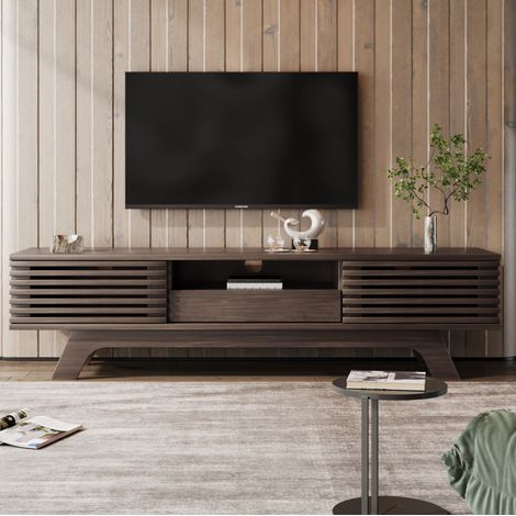 Meuble TV 150 cm, avec un tiroir et deux portes, meuble bas, style vintage - Coloris bois (1/5)