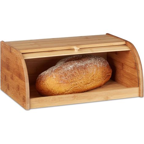 Panera de bambú HBT: 16,5 x 40 x 27,5 cm. Panera con tapa enrollable para una óptima conservación del aroma. También puede utilizarse como panera o nevera para el pan. (1/5)