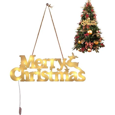 Enseigne LED Néon Joyeux Noël, Décoration Lumineuse Suspendue pour Noël, Lumière Murale Ornement de Fête pour Salon, Chambre, Vitre (1/4)