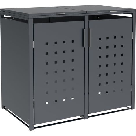 TRIER: Mülltonnenbox 132x80x116cm, für 2x Tonnen 120 und 240 Liter, Stahl anthrazit. Tür und Deckel klappbar