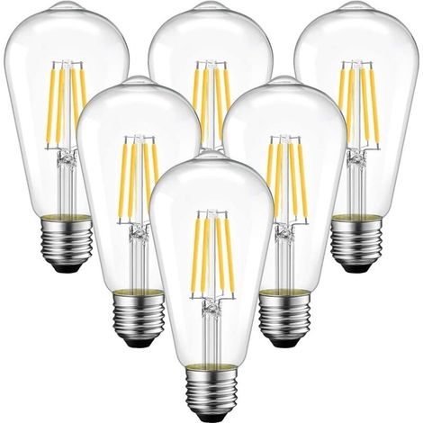 4W E27 ST64 LED-Filament-Glühbirne, 470Lm Entspricht einer 40W Glühbirne, Retro Edison Lampe aus transparentem Glas, 2200K warmgelb, nicht dimmbar, 6er-Pack [Energieklasse E] (1/5)